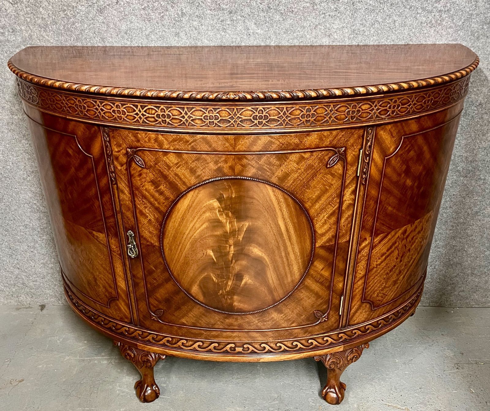 Chippendale Style Demi Lune Console Side Cabinet