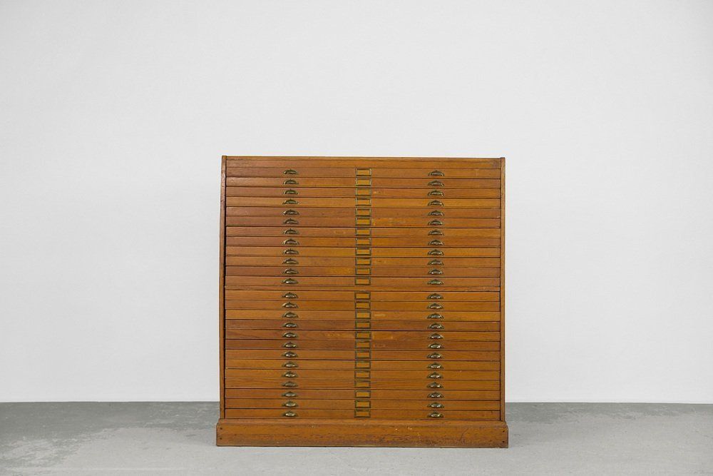 Large Vintage Industrial Oak File Cabinet With Multiple Drawers, 1930s