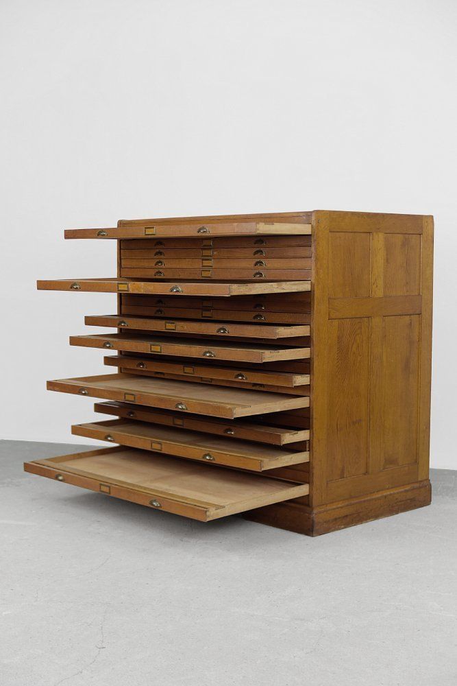 Large Vintage Industrial Oak File Cabinet With Multiple Drawers, 1930s photo vinterior