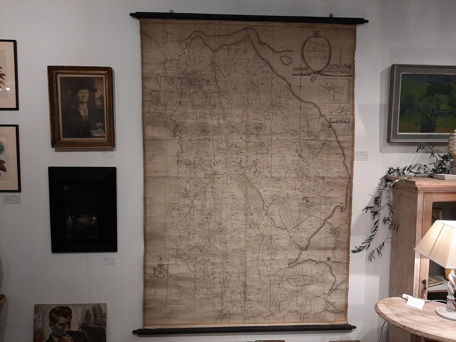 Large Scale Antique Scroll Map Of Lincolnshire, England, Dated 1778 photo furniture