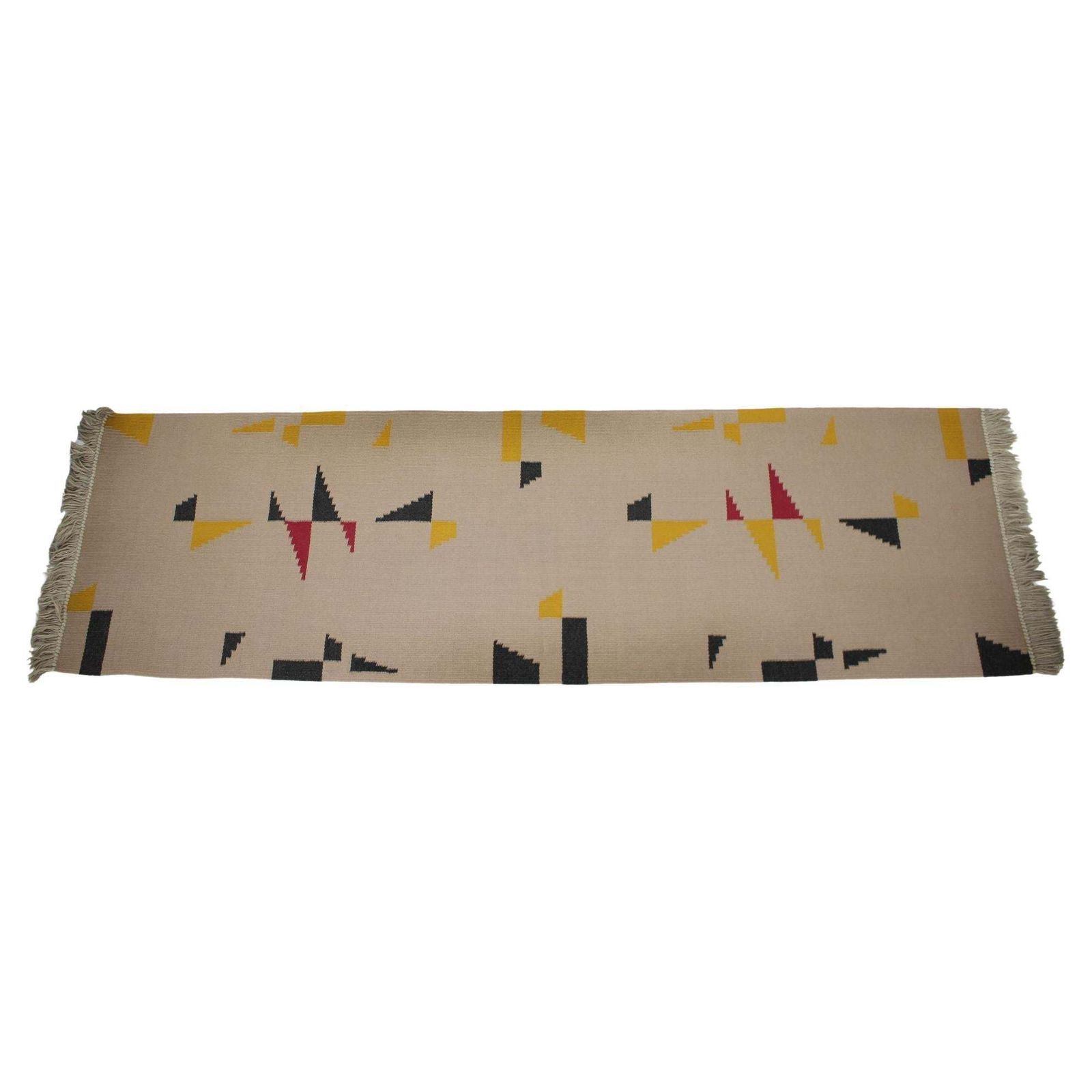 Long Geometric Abstract Wool Kilim Carpet/Rug In Style Of Antonin Kybal, 1950s