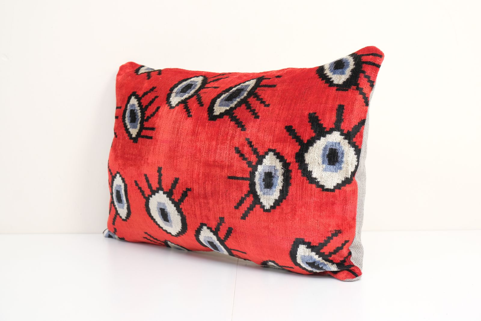 16" X 24" Ikat Eye Red Pillow Pillow Cover   Silk Ethnic Velvet Lumbar Pillow Cover   Ethnic Decorative Pillow   Velvet Ikat Pillow photo furniture
