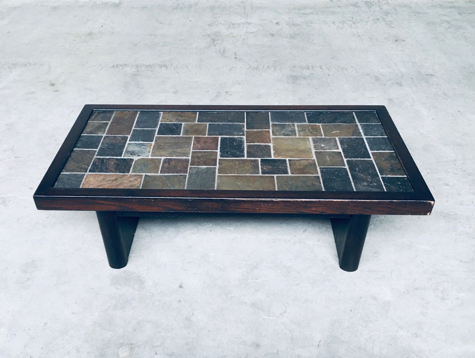 Brutalist Design In Style Slate Tile Inlay Coffee Table, Belgium 1970's photo vinterior