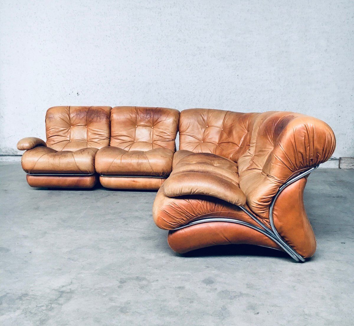 Mid Century Modern Italiaans Design Leren Hoekbank Van Ipe, Italië, Jaren 1970 photo 5115.0