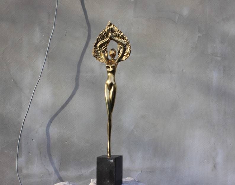 Original Bronze Goddess Nike Stylized Statue Wings Figurine Wedding Couple Gift 50s Anniversary Gift 40s Birthday Gift photo furniture