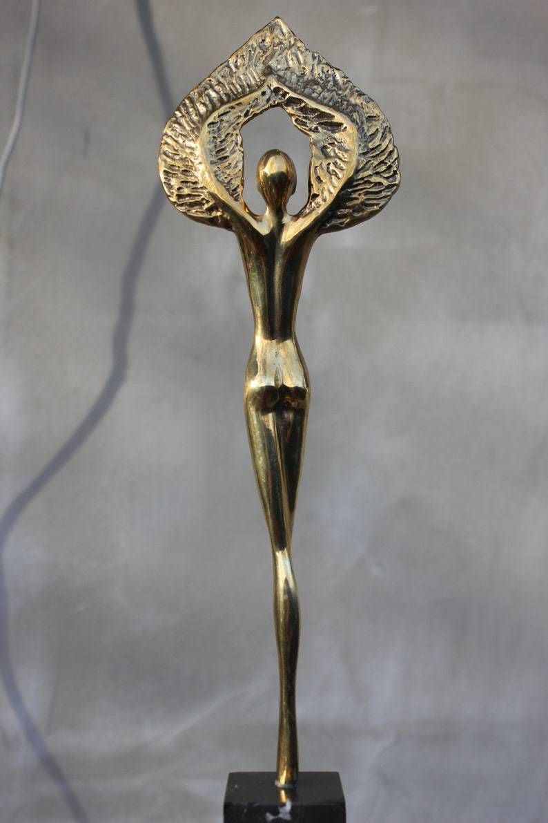 Original Bronze Goddess Nike Stylized Statue Wings Figurine Wedding Couple Gift 50s Anniversary Gift 40s Birthday Gift photo vinterior