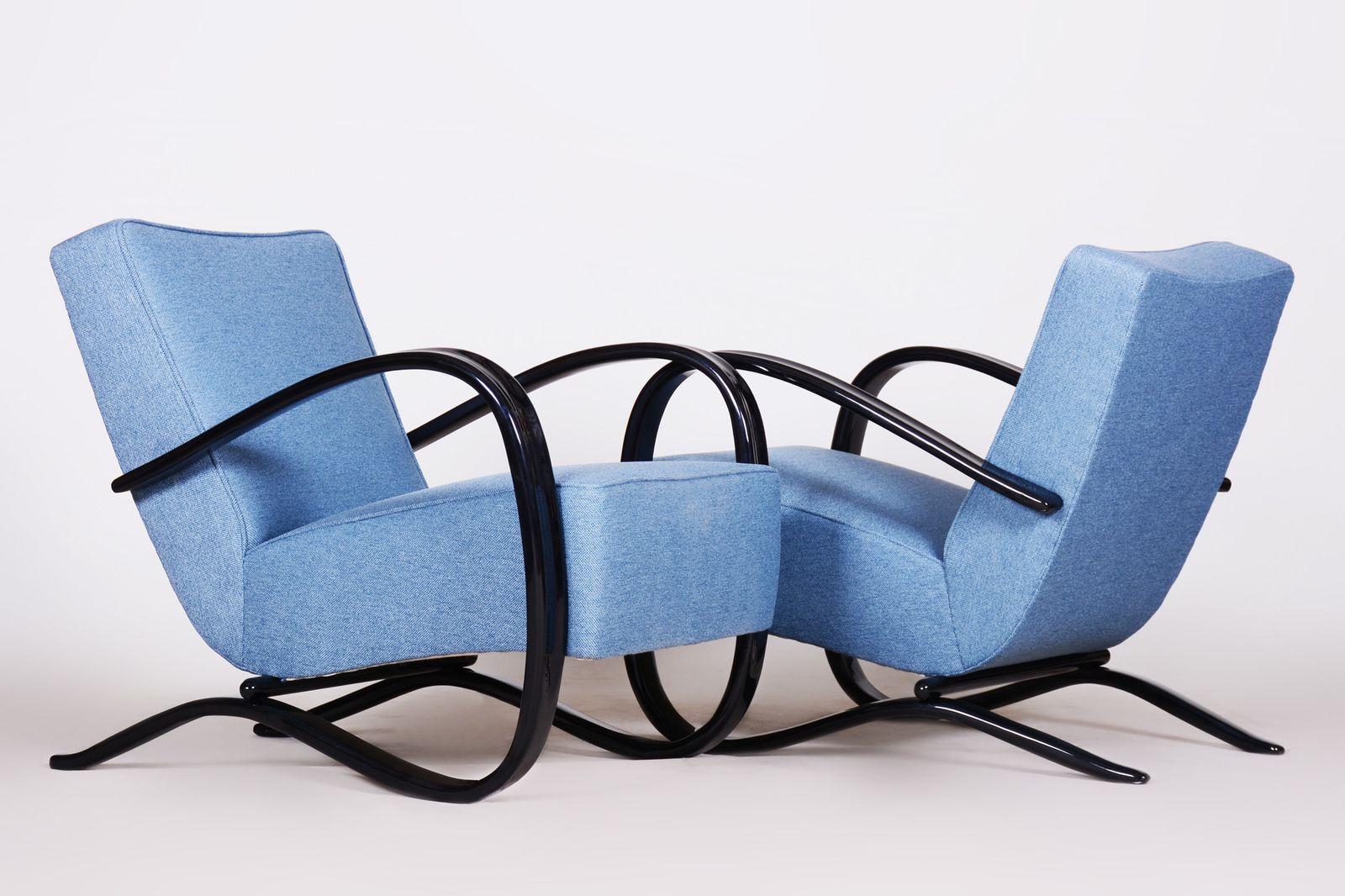 Pair Of Blue Halabala Armchairs Made In 1930s Czechia By Up Zavody photo for sale