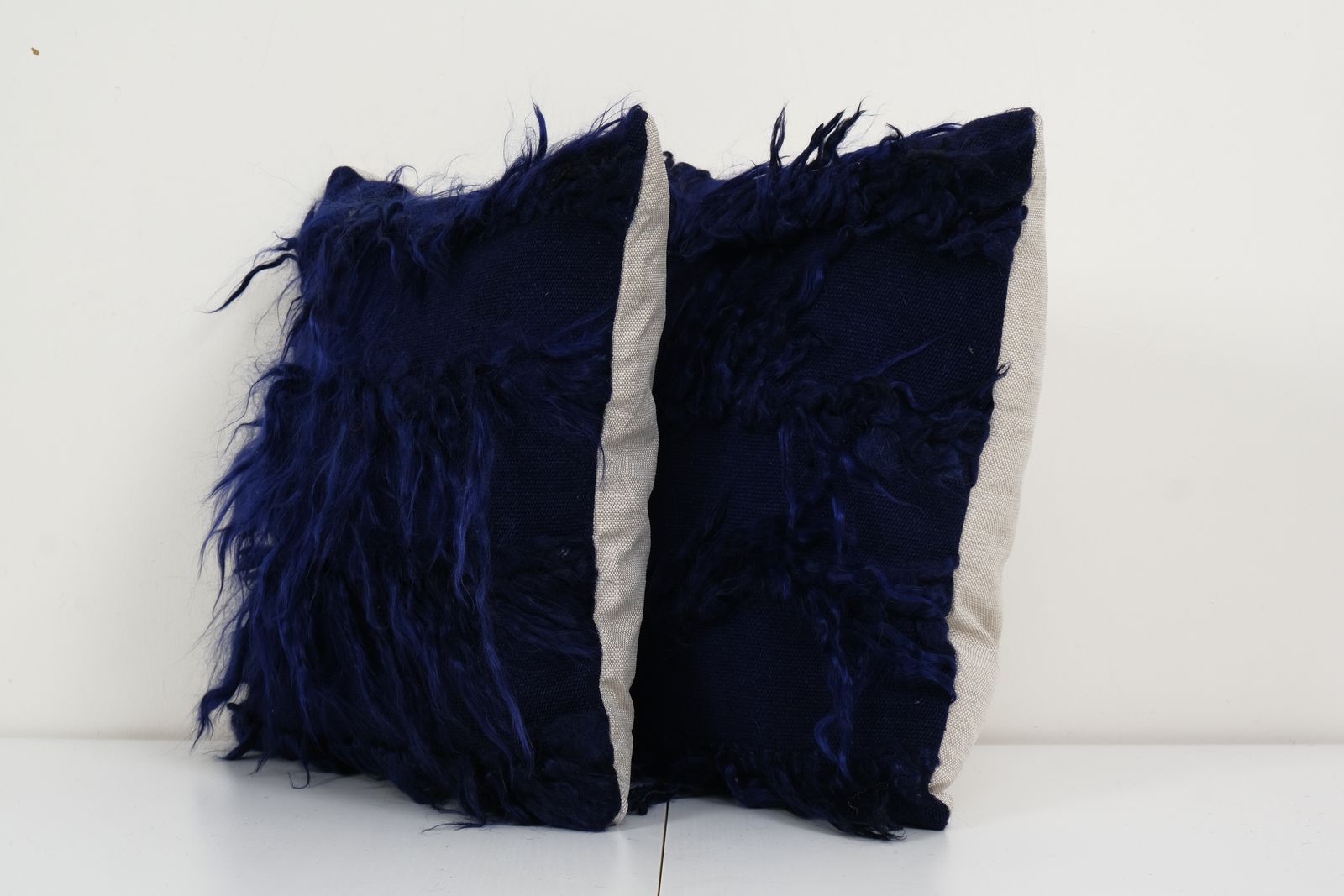 Vintage Turkish Shaggy Pillow, Set Anatolian Home , Angora Wool Pillow Cases Fashioned From A Mid 20th Century Tulu  16" X 16" photo furniture
