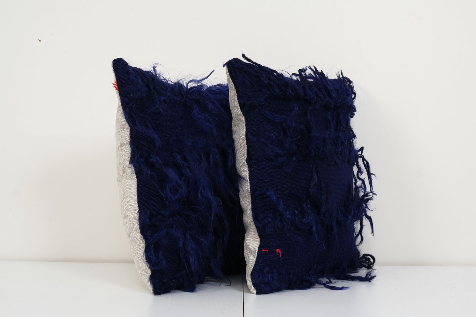 Vintage Turkish Shaggy Pillow, Set Anatolian Home , Angora Wool Pillow Cases Fashioned From A Mid 20th Century Tulu  16" X 16" photo Textiles