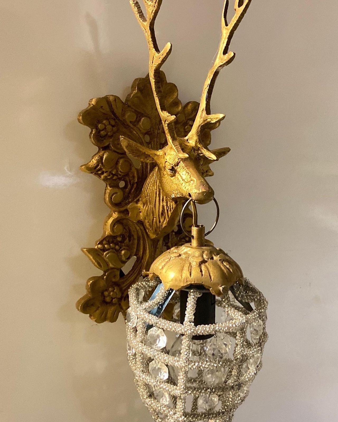 Stag Head Crystal Basket Sconces Set Of 2 photo furniture