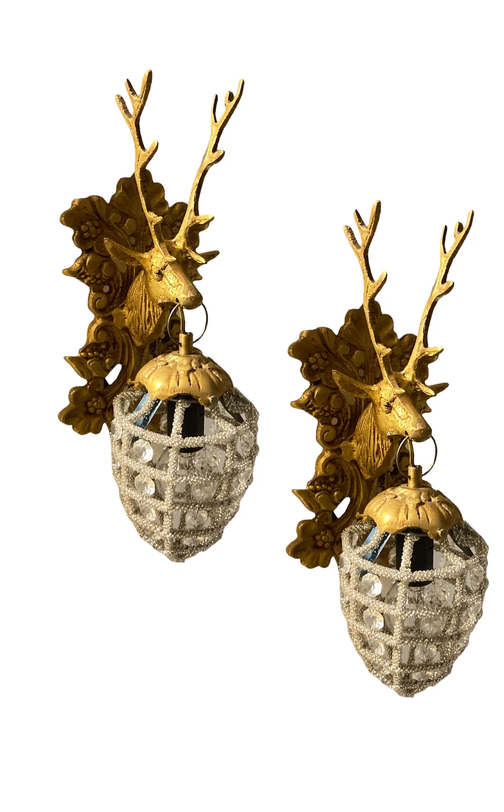 Stag Head Crystal Basket Sconces Set Of 2 photo 850.0