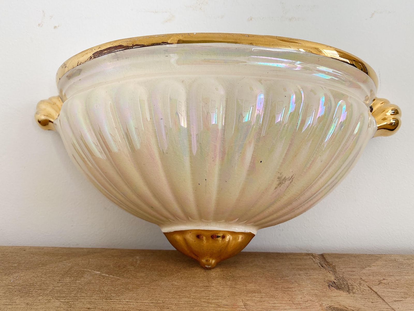 Art Deco, Cream Lustre, Wall Pocket Made By Sadler
