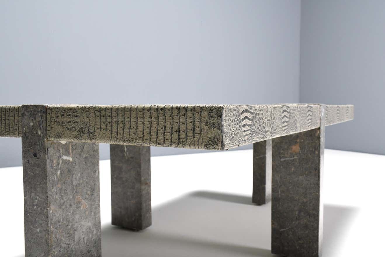 Furniture 1970s Faux Crocodile Skin And Marble Coffee Table photo
