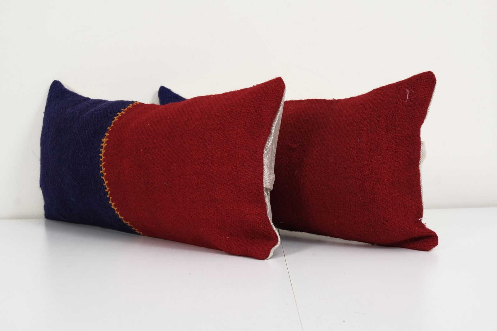 10" X 20" Set Of Two  Pillow Kilim Pillow Cover Chair Pillow Small Oblong, Set Turkish Lumbar Kilim Pillow, Wool Couch Pillow photo furniture