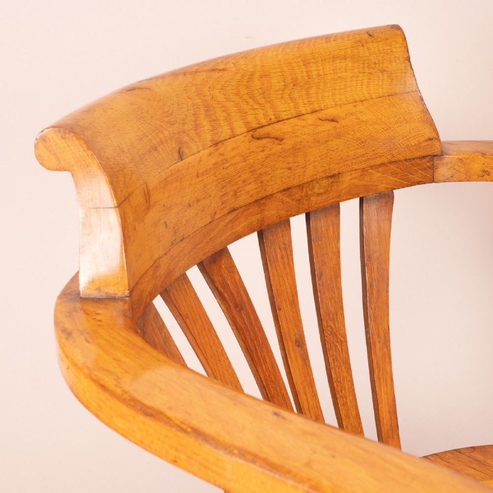 Oak Revolving Office Desk Chair With Wooden Seat photo vintage