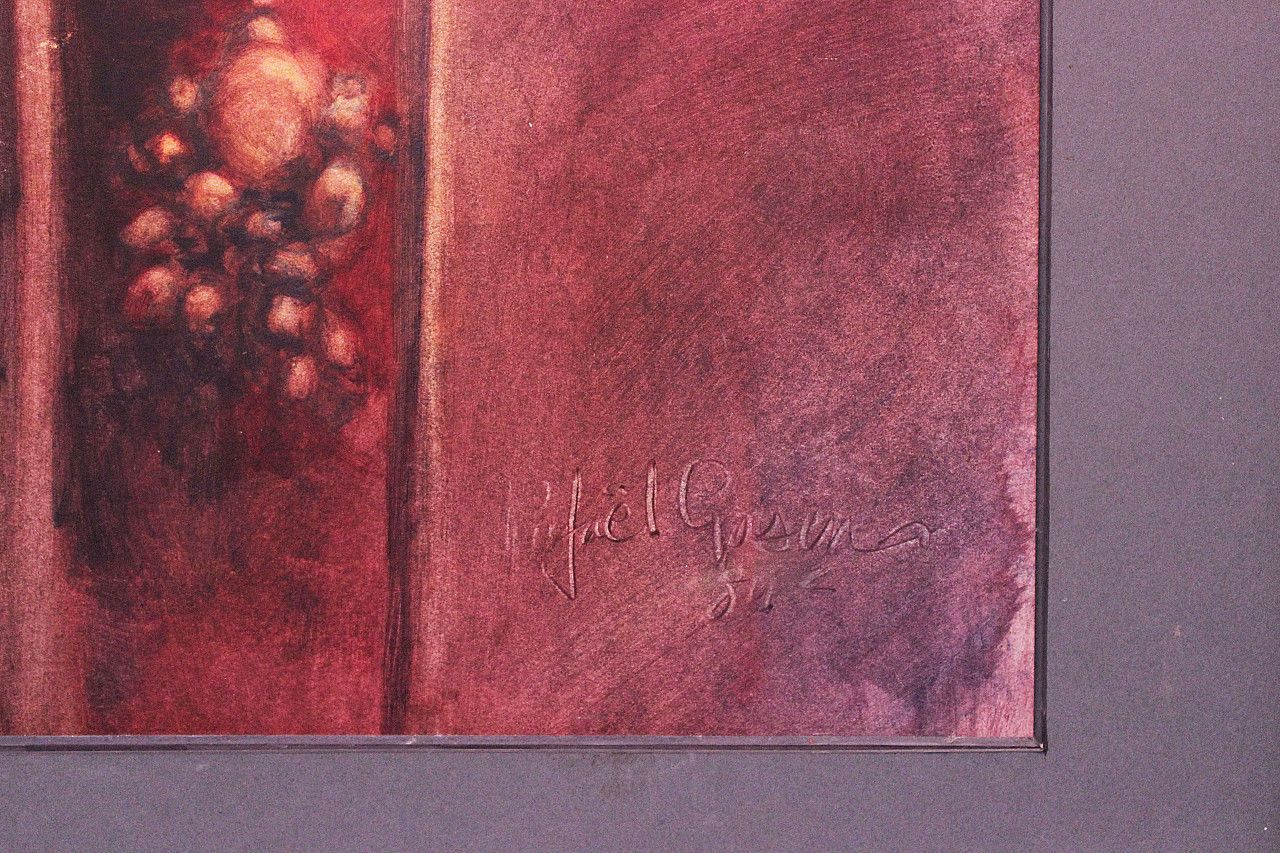 Art Nouveau Gouache Painting With Frame, 1984 photo for sale