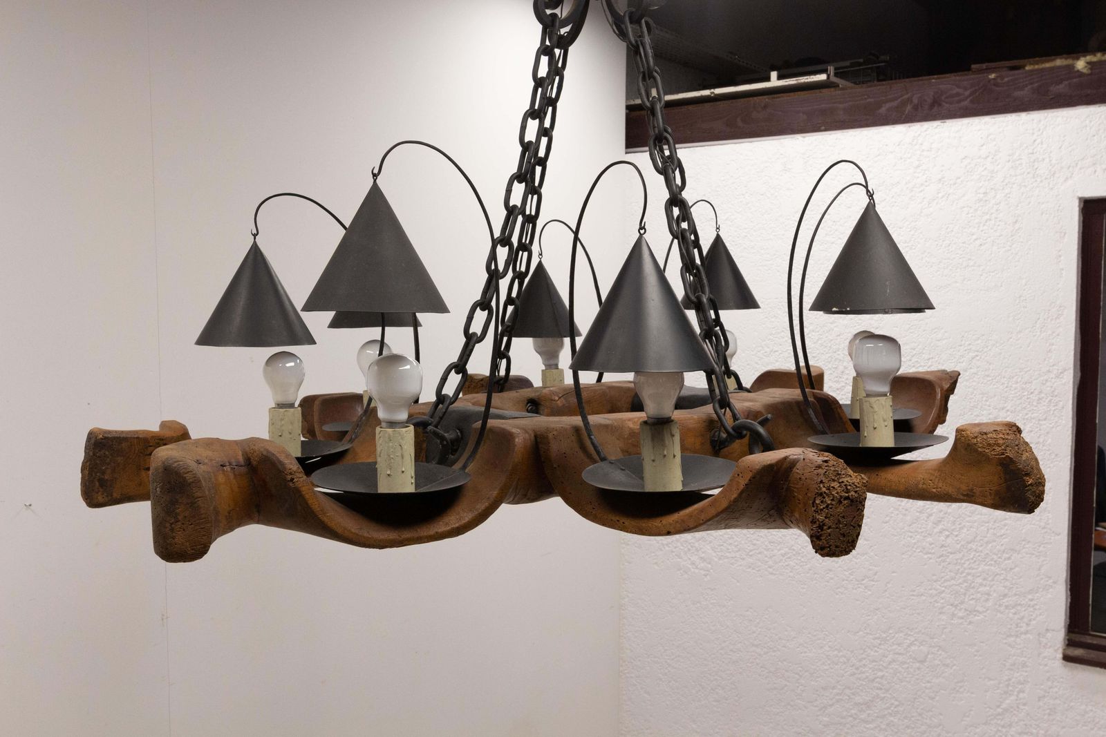 Lustre français mid-century à quatre jougs, pièce unique photo vintage