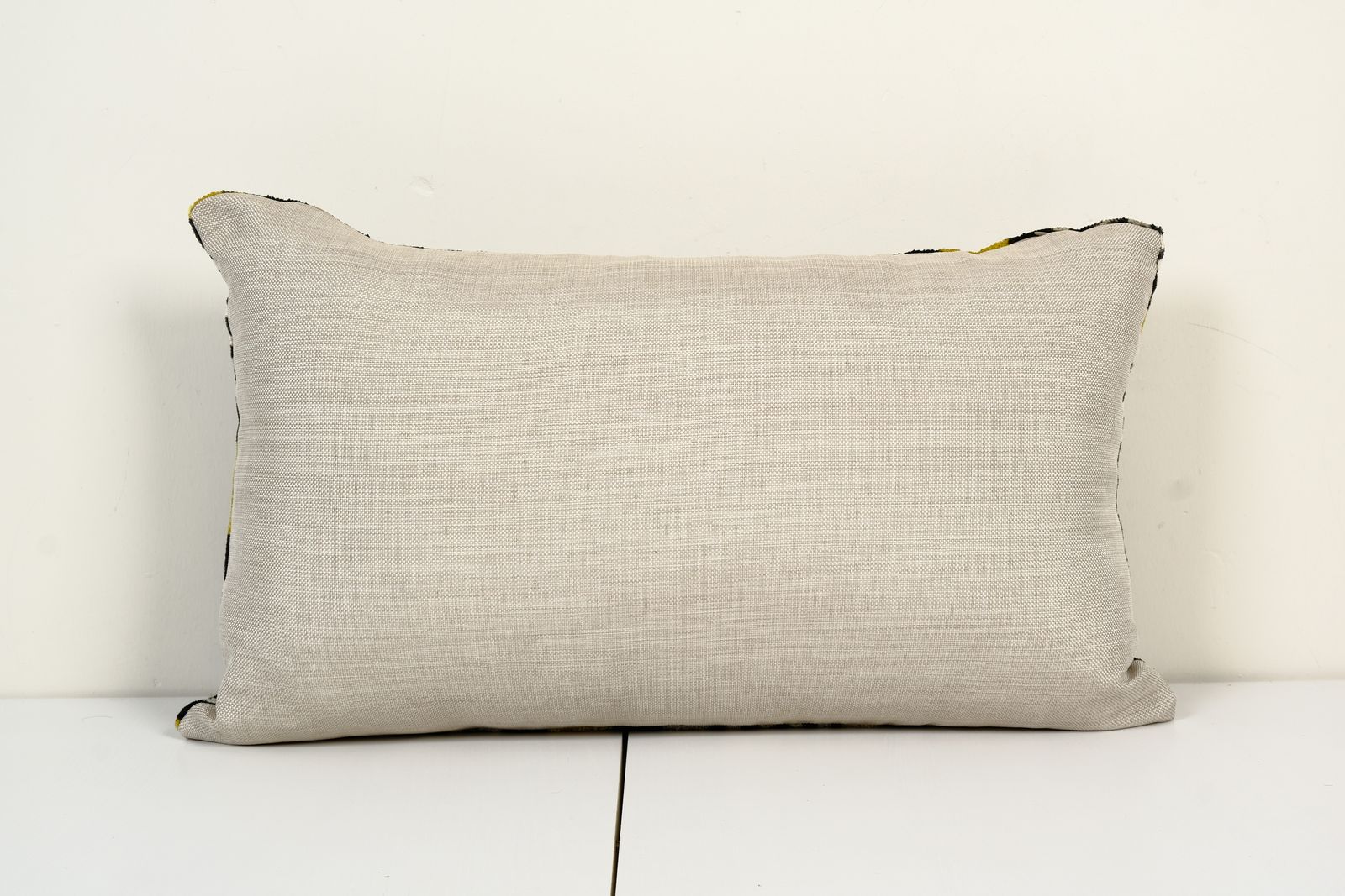 Silk Ikat Velvet Pillow Cover, Black And Yellow Motif Ikat Lumbar Pillow Cover 16" X 24" photo Textiles