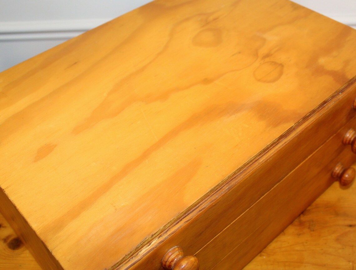 1950s Wooden Three Drawer Antique Sewing Cabinet Cupboard Industrial Decor Vintage Haberdashery Apothecary Box photo vinterior