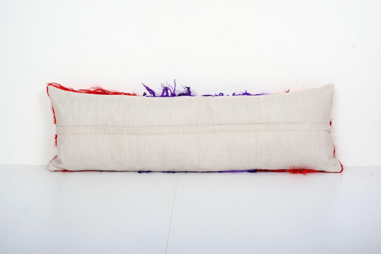 Organic Wool Extra Long Turkish Shaggy Pillow, Tulu  Cover, Red Pillow Cases Fashioned From A Mid 20th Century Tulu  12" X 40" photo for sale