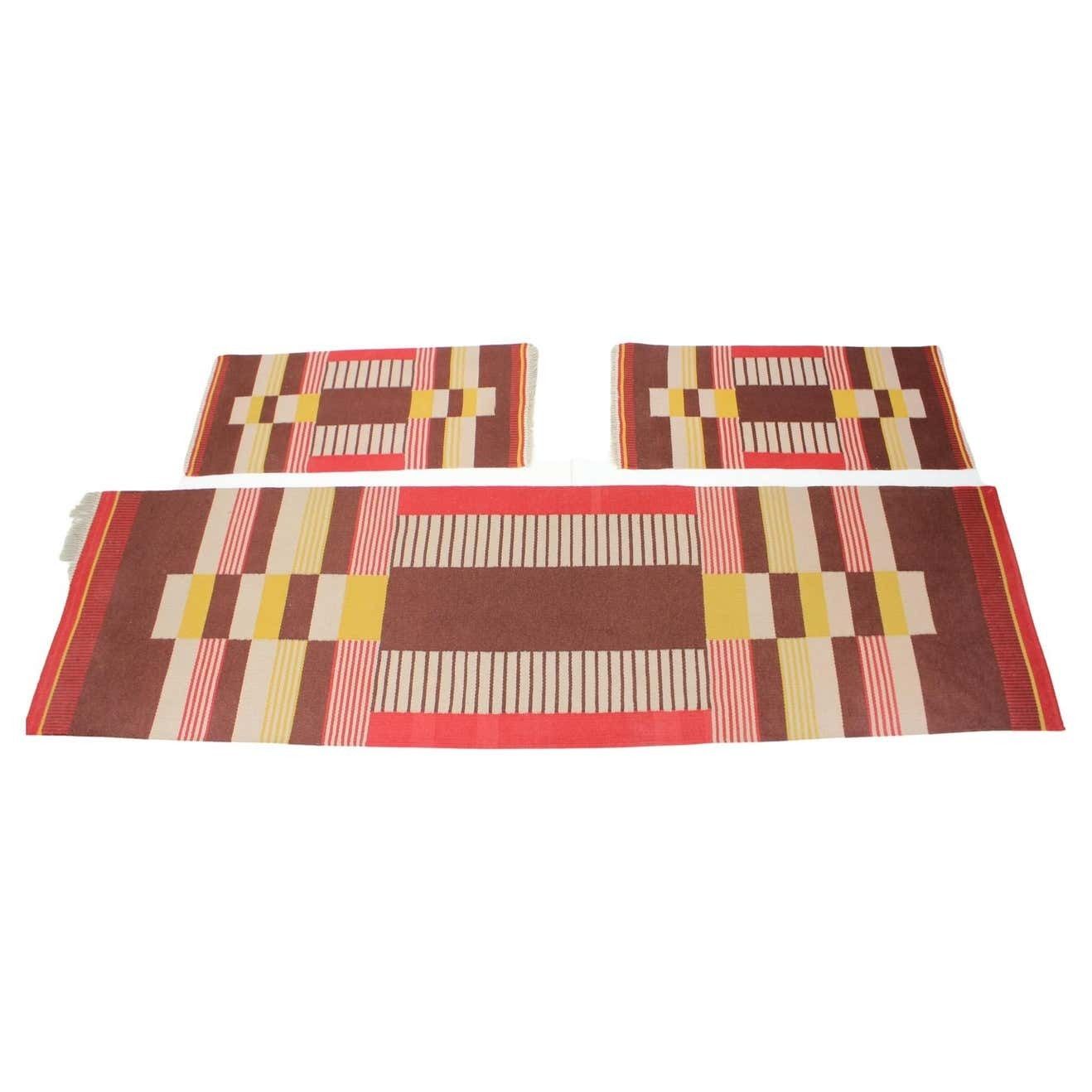 Rare Set Three Geometric Wool Rugs Designed By Antonín Kybal, 1940s