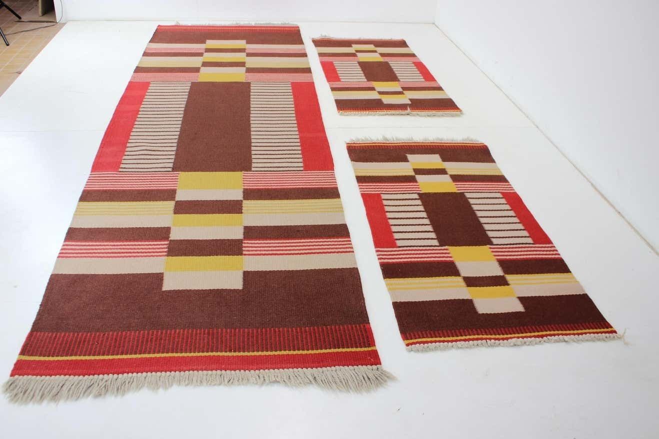 Rare Set Three Geometric Wool Rugs Designed By Antonín Kybal, 1940s photo 3132.0