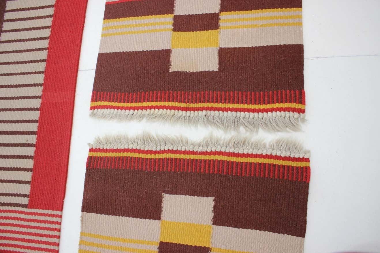 Rare Set Three Geometric Wool Rugs Designed By Antonín Kybal, 1940s photo buy