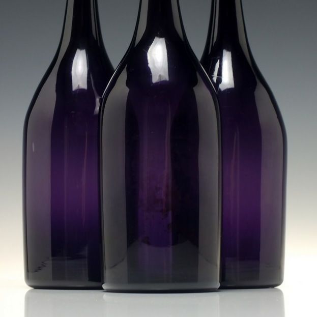Set Of Three Antique 19th Century Victorian Amethyst Glass Serving Decanter Bottles C1830 photo Home Decor