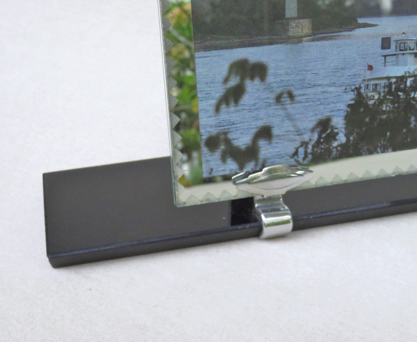 Art Deco Black Glass & Chrome French Picture Frame photo buy