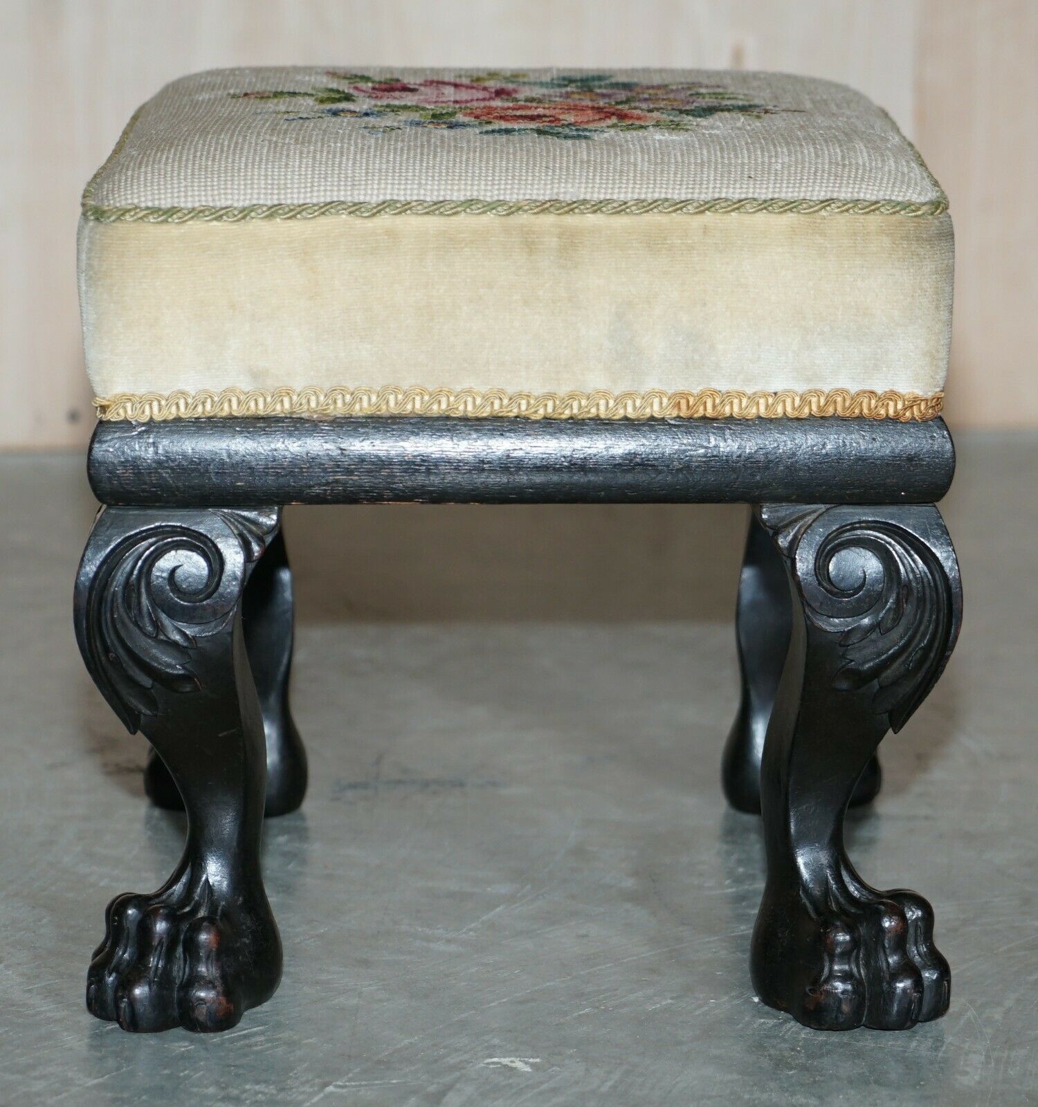 Circa 1880 1900 Antique Victorian Ebonised Lion's Hairy Paw Feet Footstool photo buy