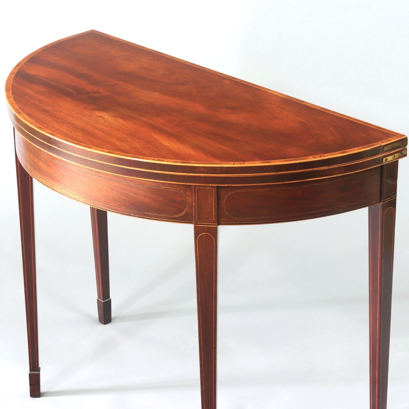 George III Mahogany Demi Lune Card Table With Boxwood Inlay C1790 photo for sale