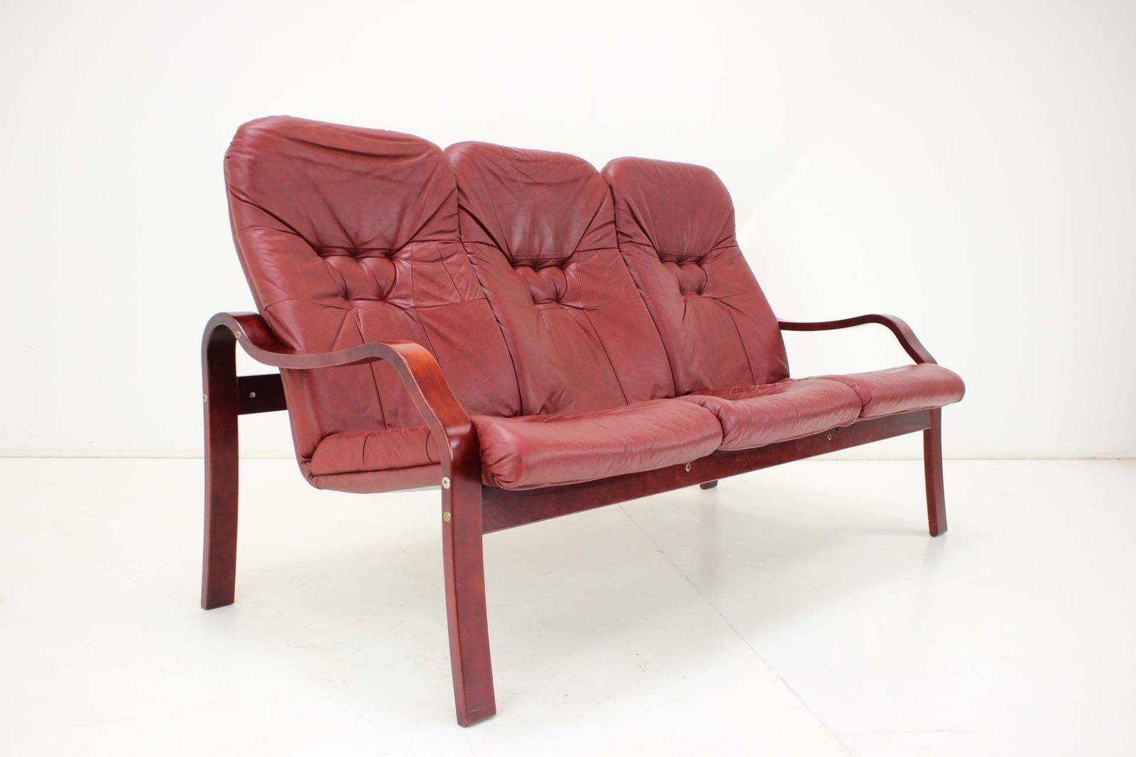 1980 Three Seater Leather Sofa, Ton Czechoslovakia photo furniture