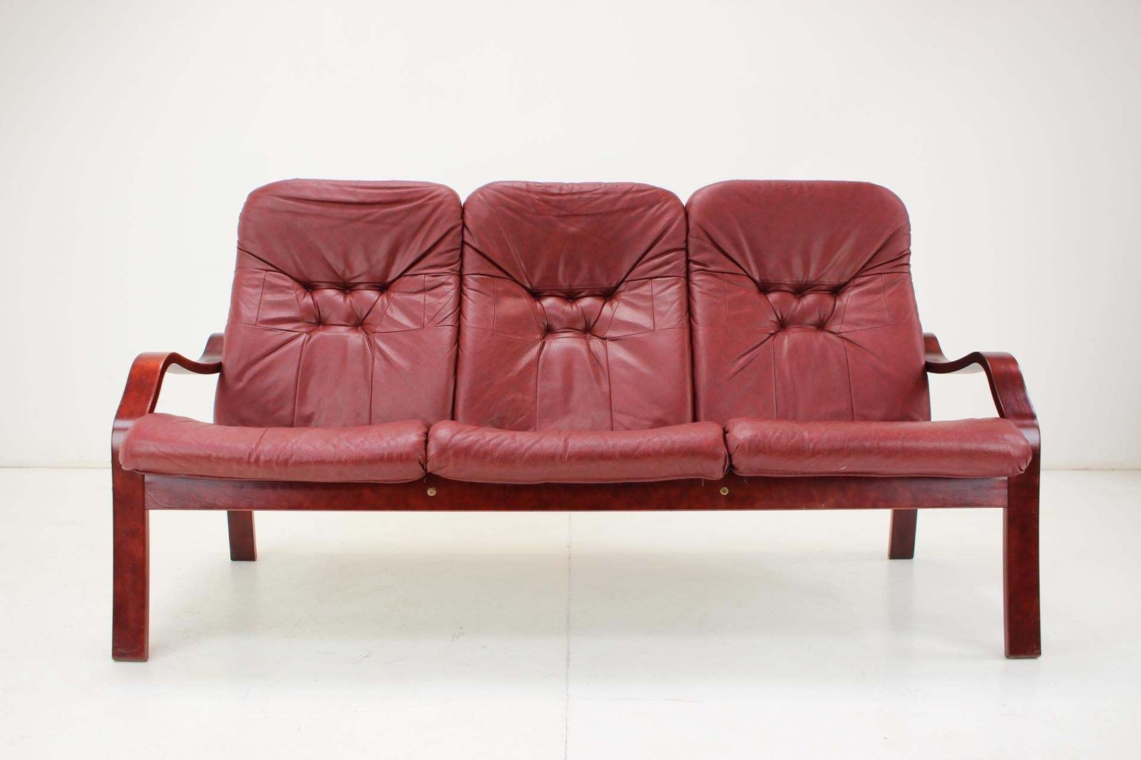 1980 Three Seater Leather Sofa, Ton Czechoslovakia photo for sale