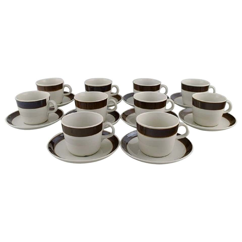 Hertha Bengtsson For Rörstrand, 10 Koka Coffee Cups With Saucers