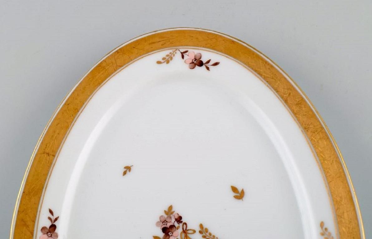 Oval Royal Copenhagen Golden Basket Serving Dish In Porcelain With Flowers photo for sale