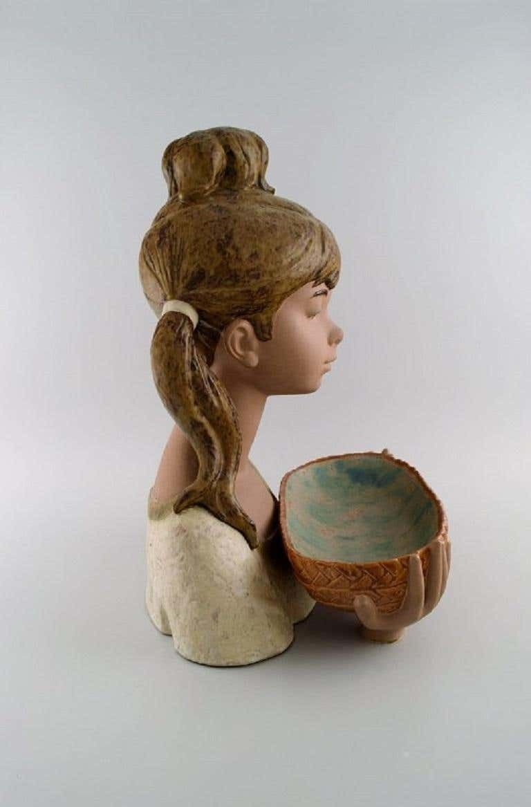 Lladro, Spain, Very Large Sculpture In Glazed Ceramics, Girl With Bowl photo vinterior