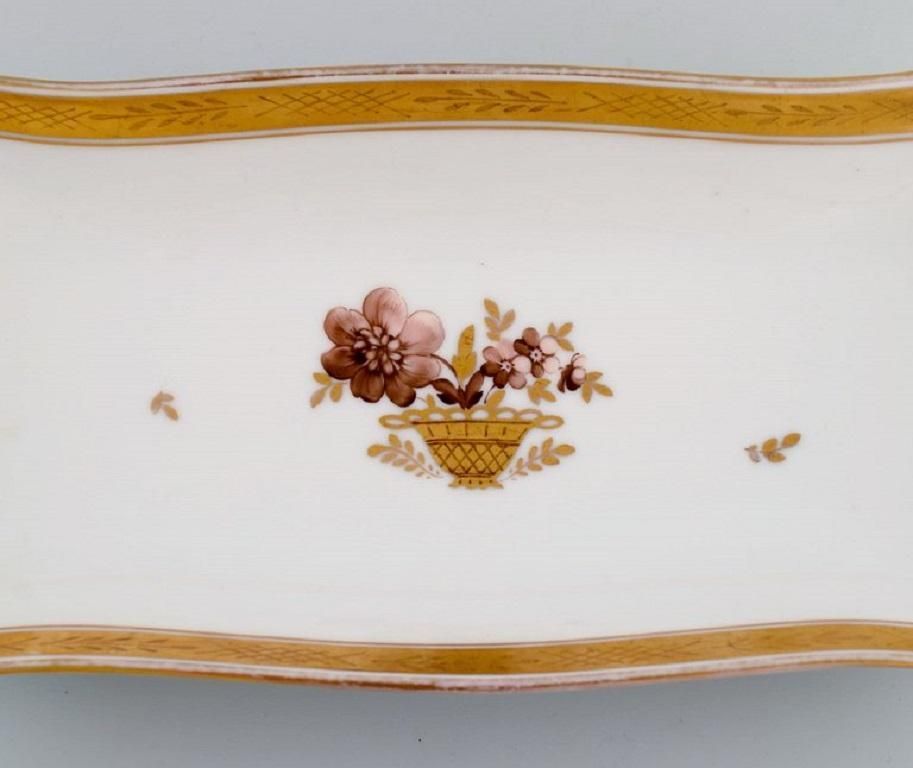 Oblong Royal Copenhagen Golden Basket Serving Dish In Porcelain With Flowers photo furniture