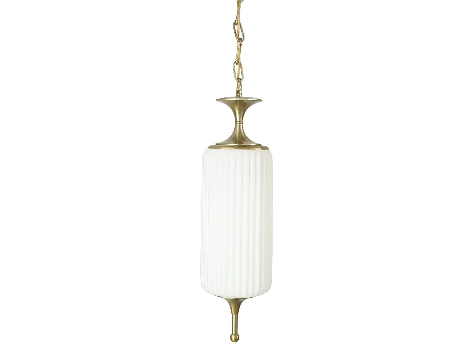 Italian Opaline Glass & Nickel Plated Metal Pendant Lamp By Reggiani, 1960s
