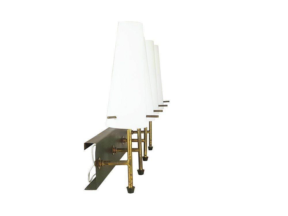 Black Metal Brass And Opaline Glass 4 Light Wall Lamps  Set Of 5 photo vinterior