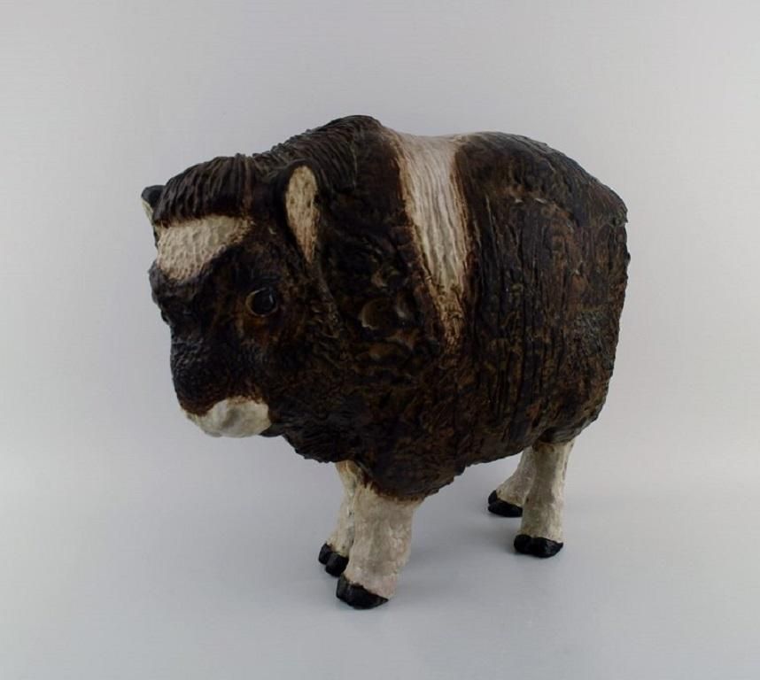 Jeanne Grut For Aluminia Colossal Sculpture In Glazed Ceramics Musk Ox Calf
