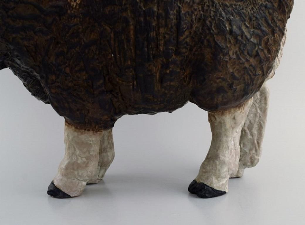 Jeanne Grut For Aluminia Colossal Sculpture In Glazed Ceramics Musk Ox Calf photo vinterior