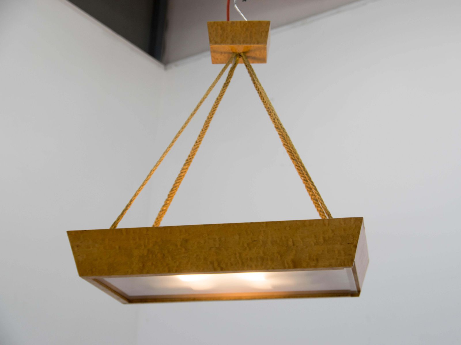Mid Century Wood And Glass Chandelier By Krasna Jizba, 1950s photo furniture
