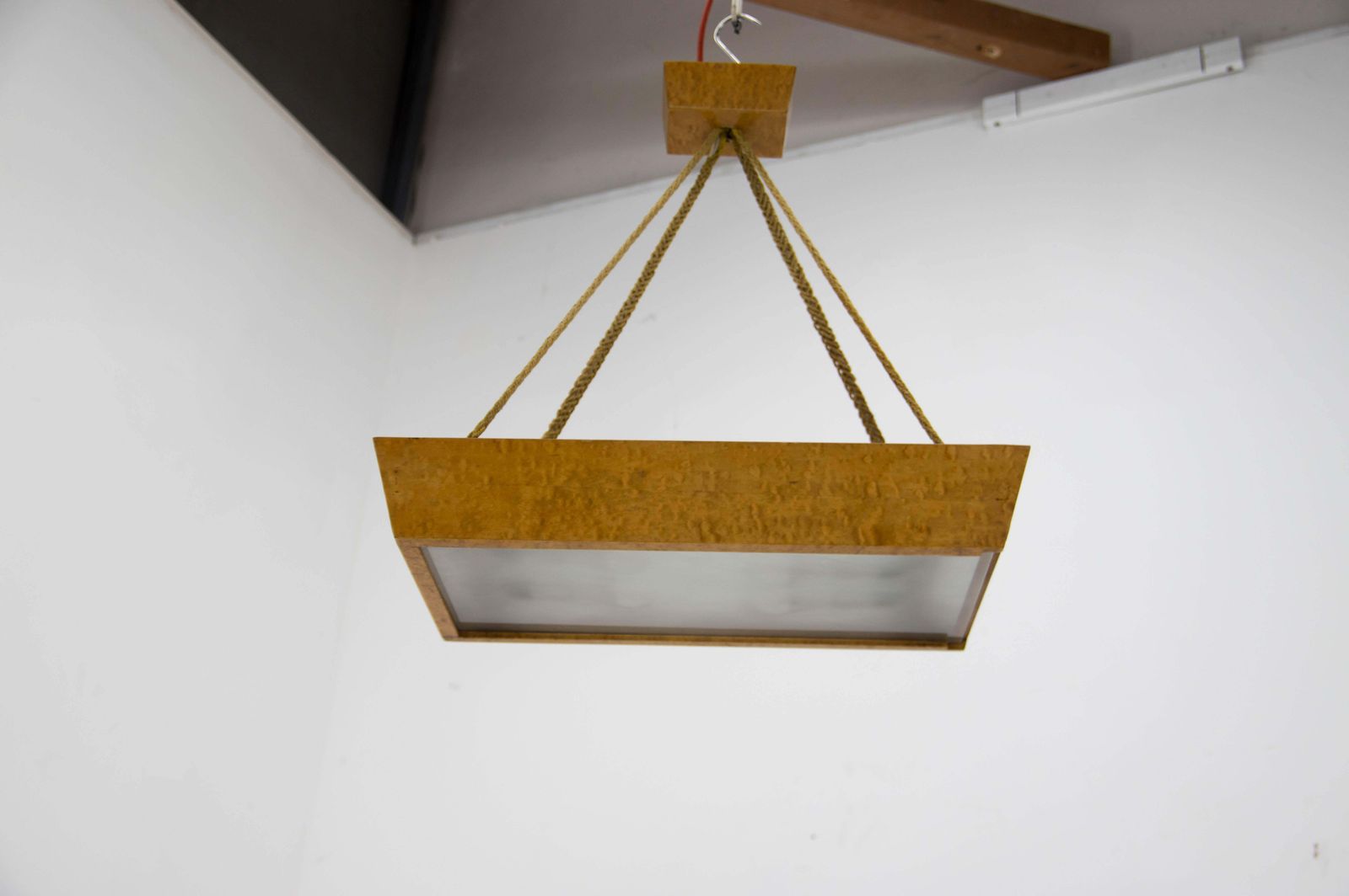 Mid Century Wood And Glass Chandelier By Krasna Jizba, 1950s photo 626.0
