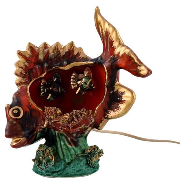 Vallauris & Monaco, France Table Lamp In Glazed Ceramics Shaped Like A Fish