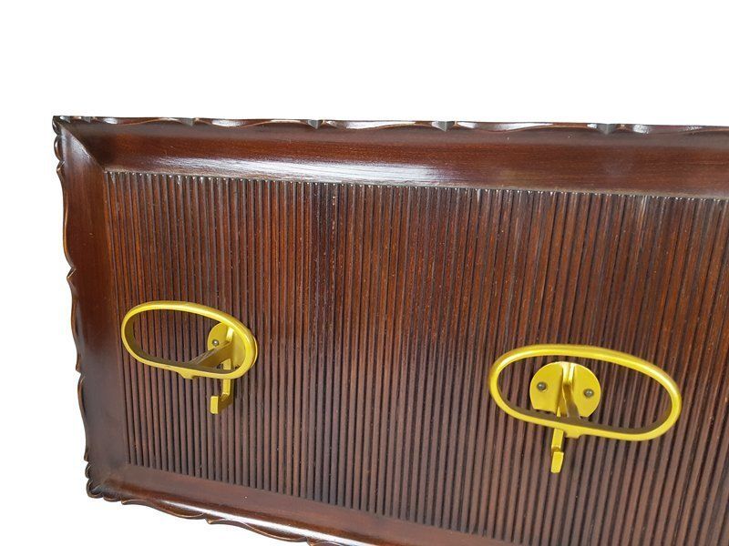 Italian Wood And Golden Aluminum Wall Coat Rack From Fratelli Barni Mobili Darte 1950s photo 1396.0