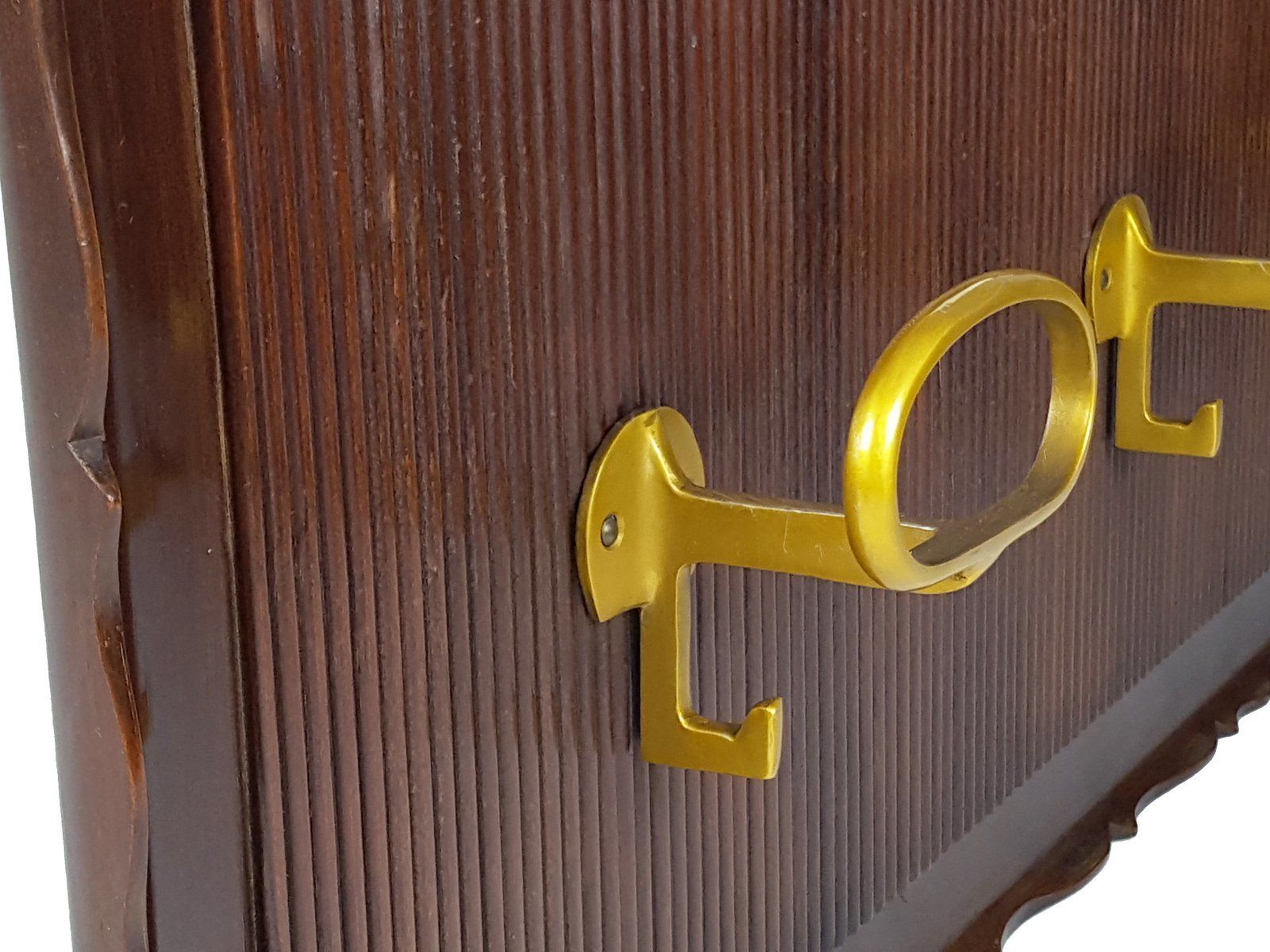 Italian Wood And Golden Aluminum Wall Coat Rack From Fratelli Barni Mobili Darte 1950s photo vinterior