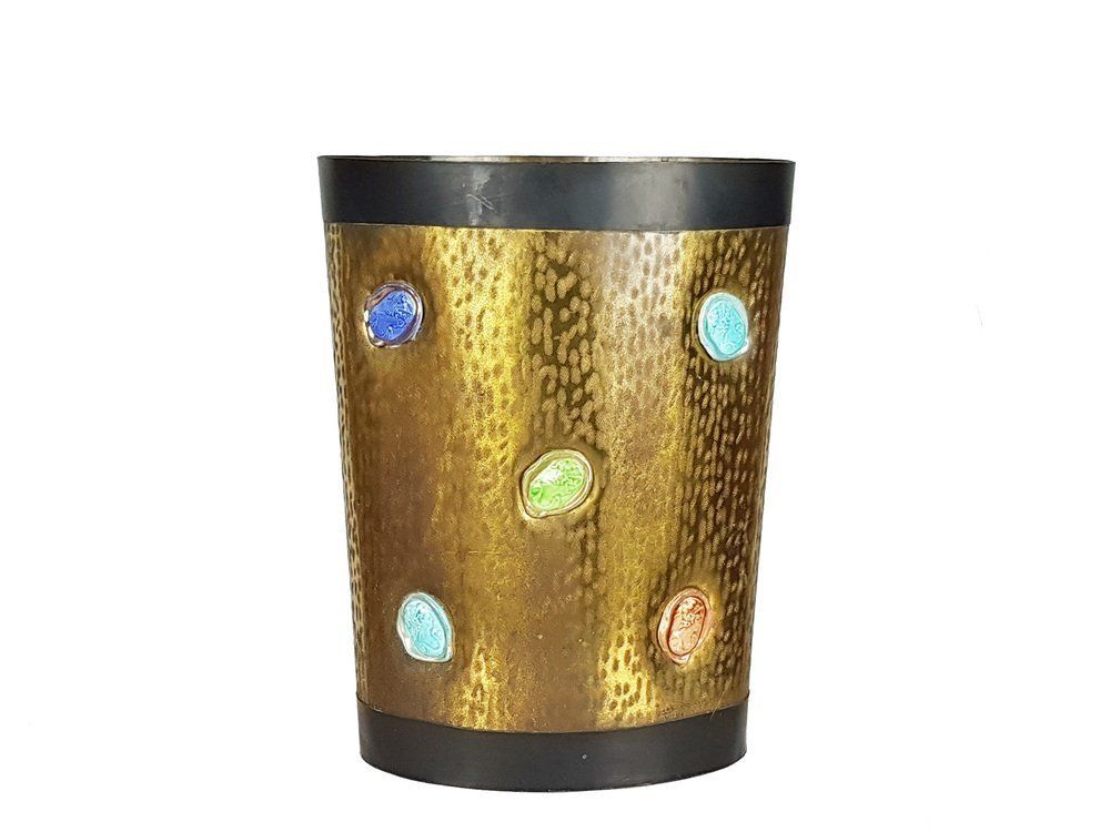 Mid Century Italian Black Metal Engraved Brass And Ceramic Umbrella Stand 1950s photo buy