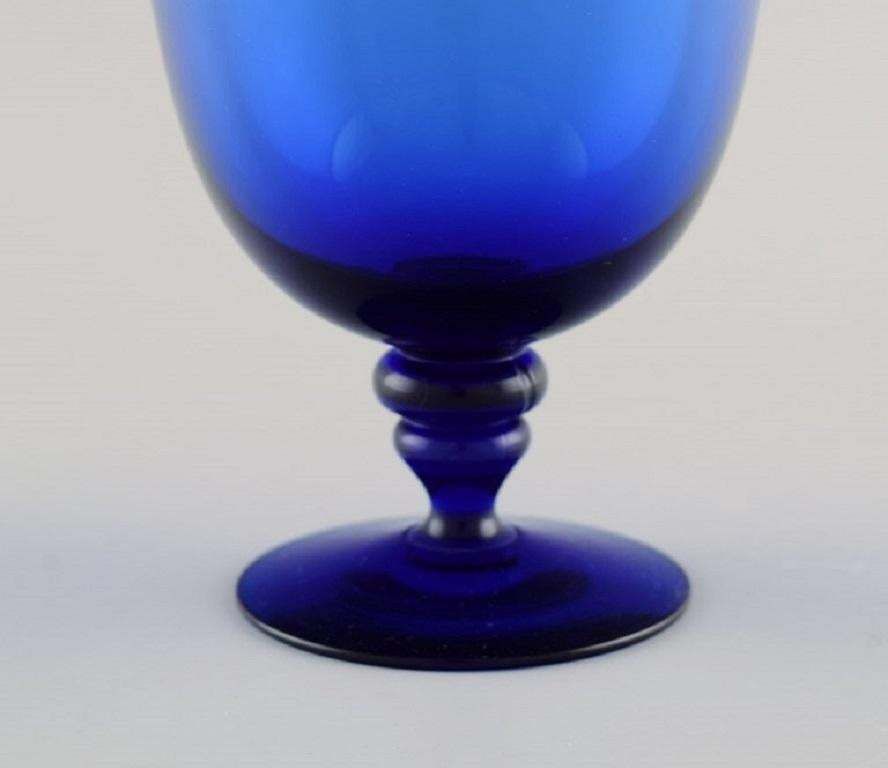 Monica Bratt For Reijmyre, Four Wine Glasses In Blue Mouth Blown Art Glass photo for sale
