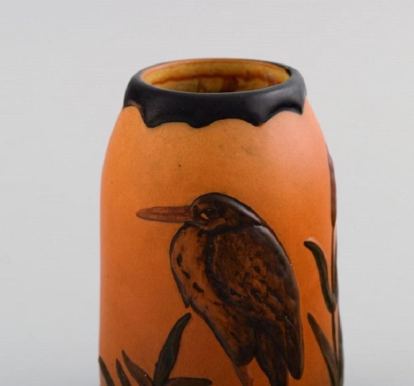 Ipsen's, Denmark  Vase In Hand Painted Glazed Ceramics Decorated With Bird photo for sale