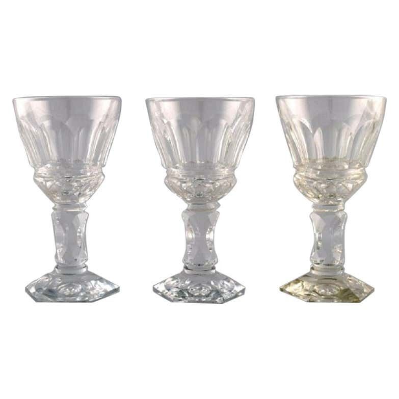 Baccarat, France, Three Art Deco White Wine Glasses In Crystal Glass